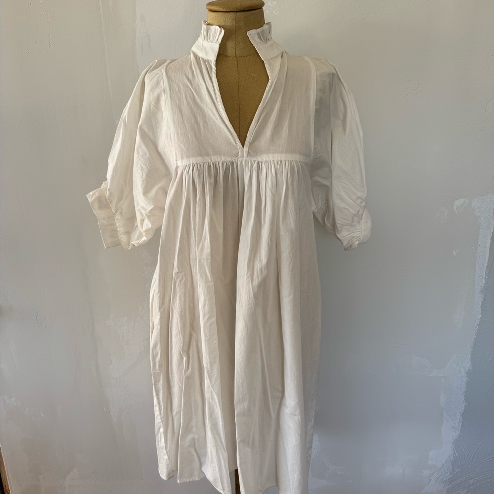 Flowy Cream Ruffled V-Neck Midi Dress